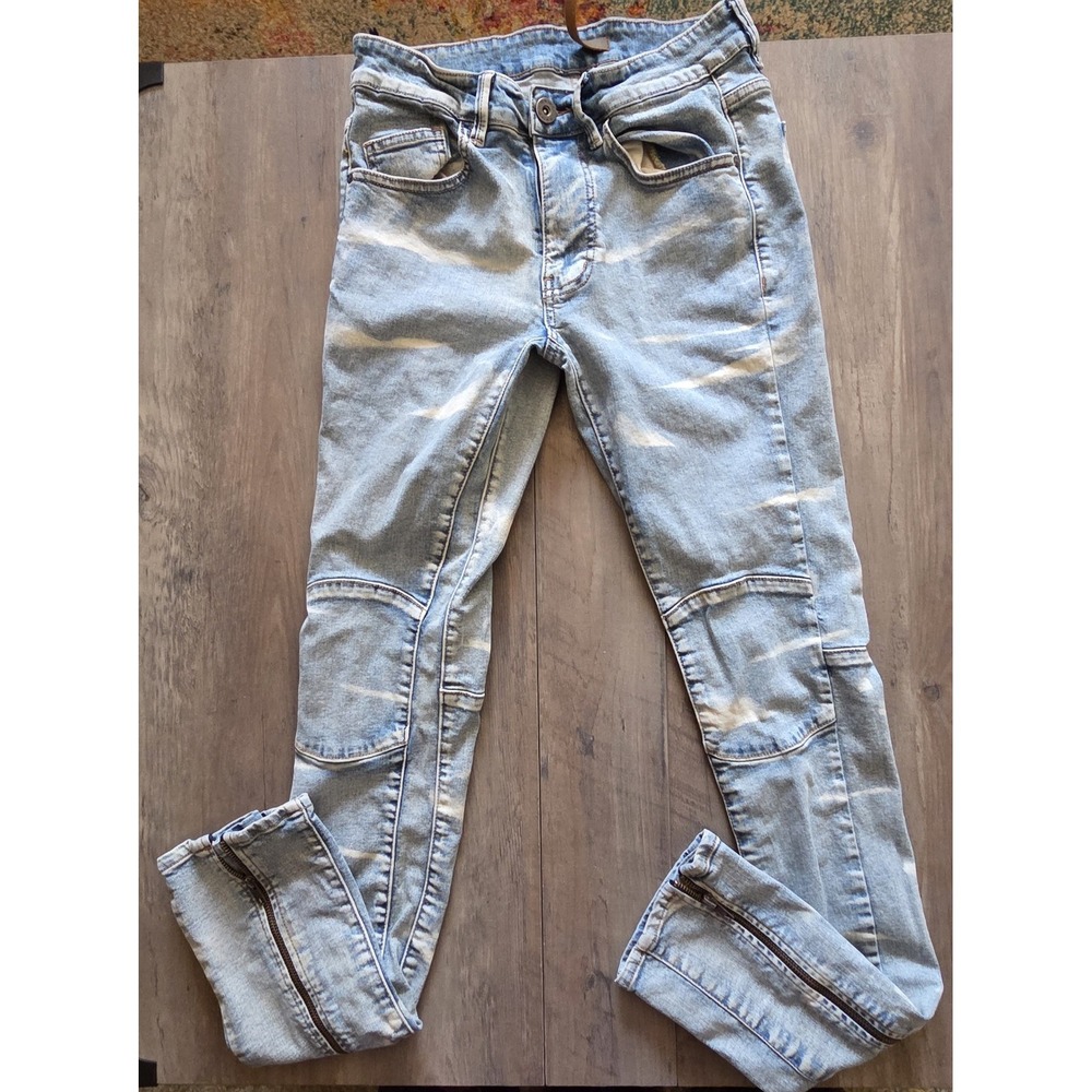 KDNK 11-4-14-11 Skinny Light Wash Distress Jeans W/ Zip Ankles Sz 30-34" Inseam